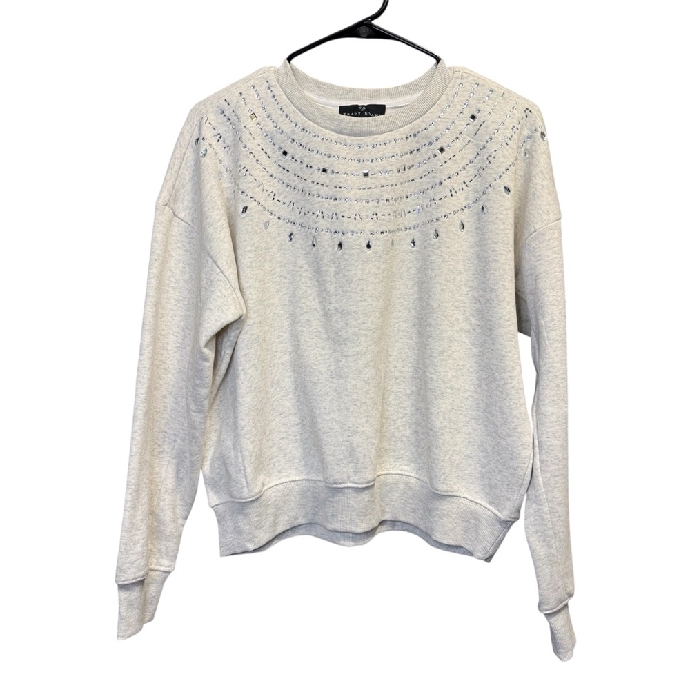 NWT Women’s T.E By Tracy Evan’s Size Small Gray Embellished Pullover Sweatshirt